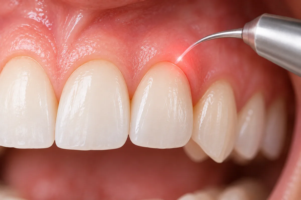 A close-up of a laser tip at the gumline